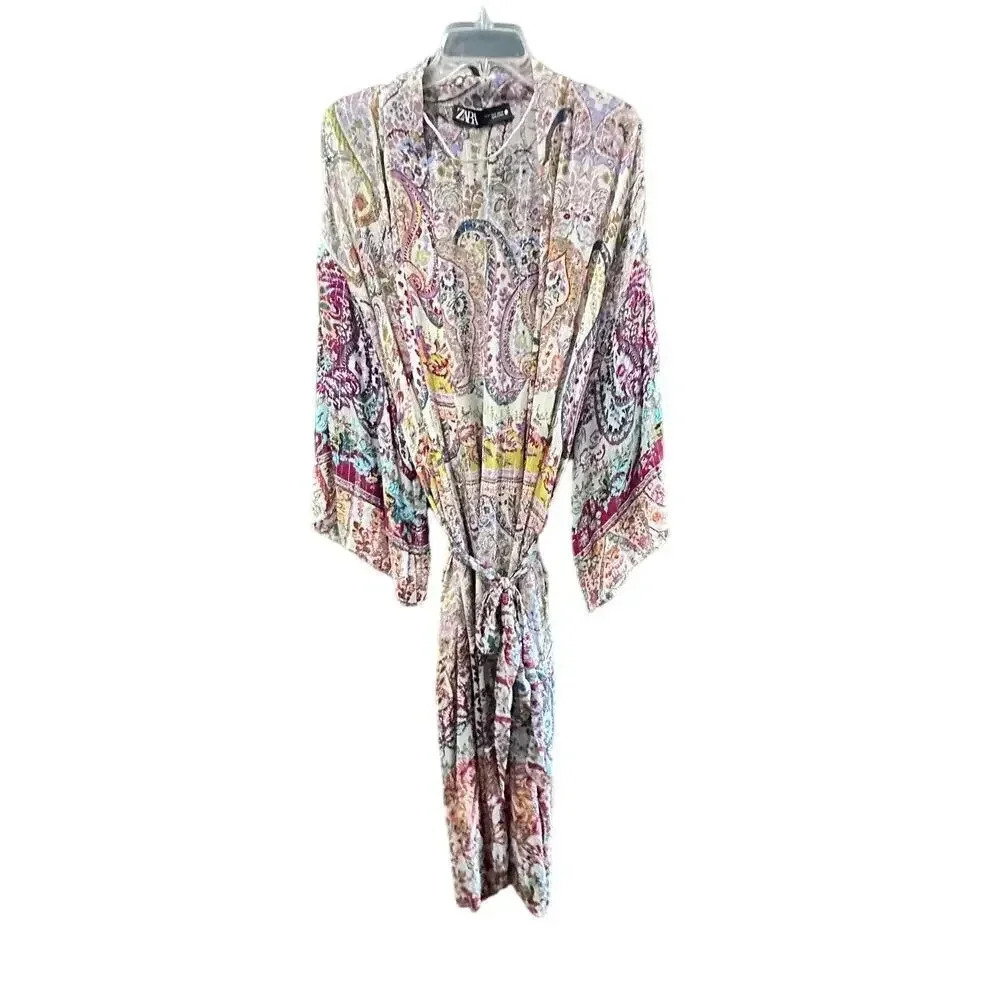 Zara Women's Multicolor Paisley kimono duster robe Size Medium